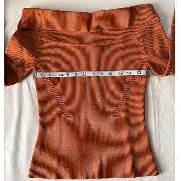 New Jonathan Simkhai Zayla Compact Knit Off Shoulder Sweater in Tobacco Size L